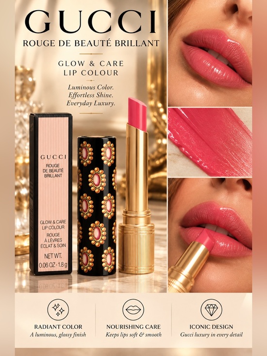 Gucci Other - Gucci Glow & Care Lip Colour — Rosy Pink Shine